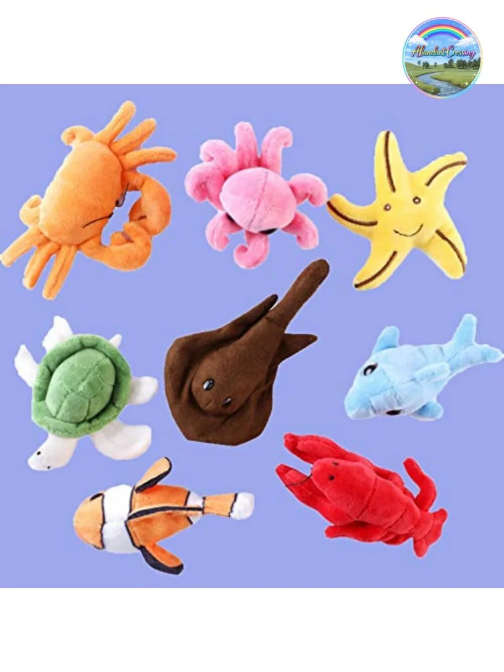 8pc Plush Ocean Sea Animals Playset with Shell Storage House - Stuffed Turtle,